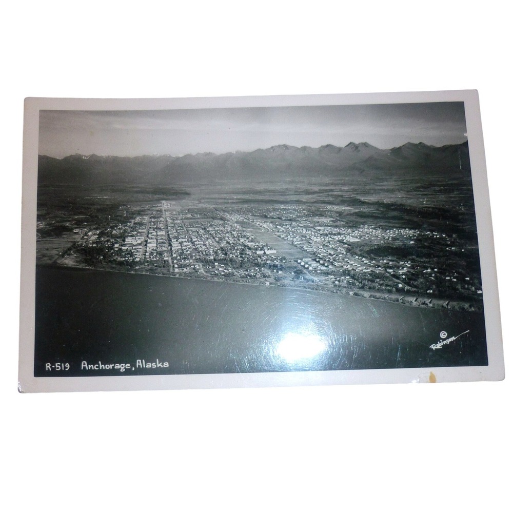 1940s‎ Anchorage AK Aerial View Robinson Mountain RPPC